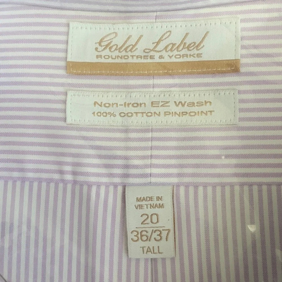 Roundtree & Yorke Gold Label Dress Shirt Purple Pin Point Tall Man 10 New - Picture 4 of 9